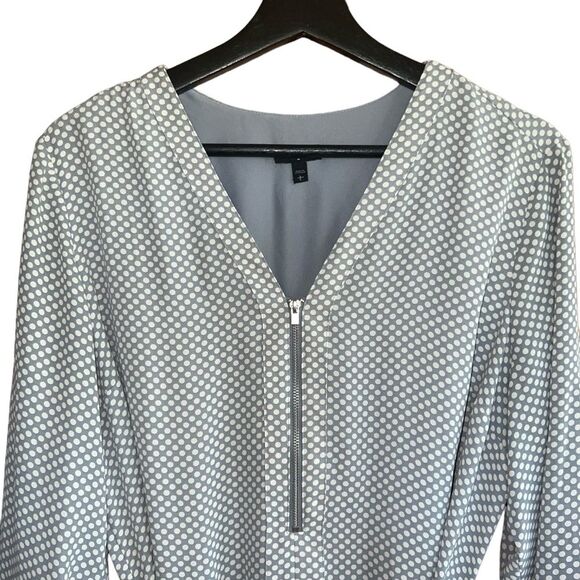 Express Shift Dress Size L Grey White Polka Dot Long Sleeves Belt Pockets - Picture 3 of 14